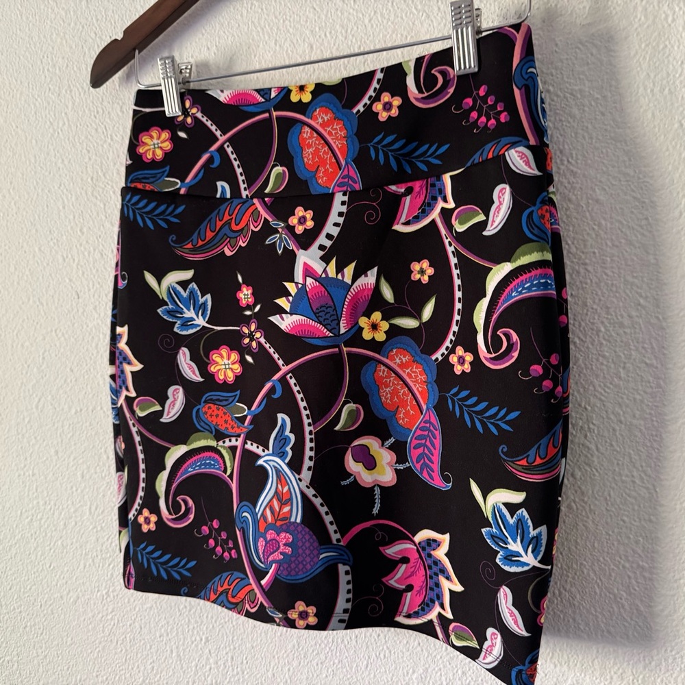 Vibrant Carmen Marc Valvo Floral Paisley Print Stretch Pencil Skirt Small Boho - Picture 2 of 10